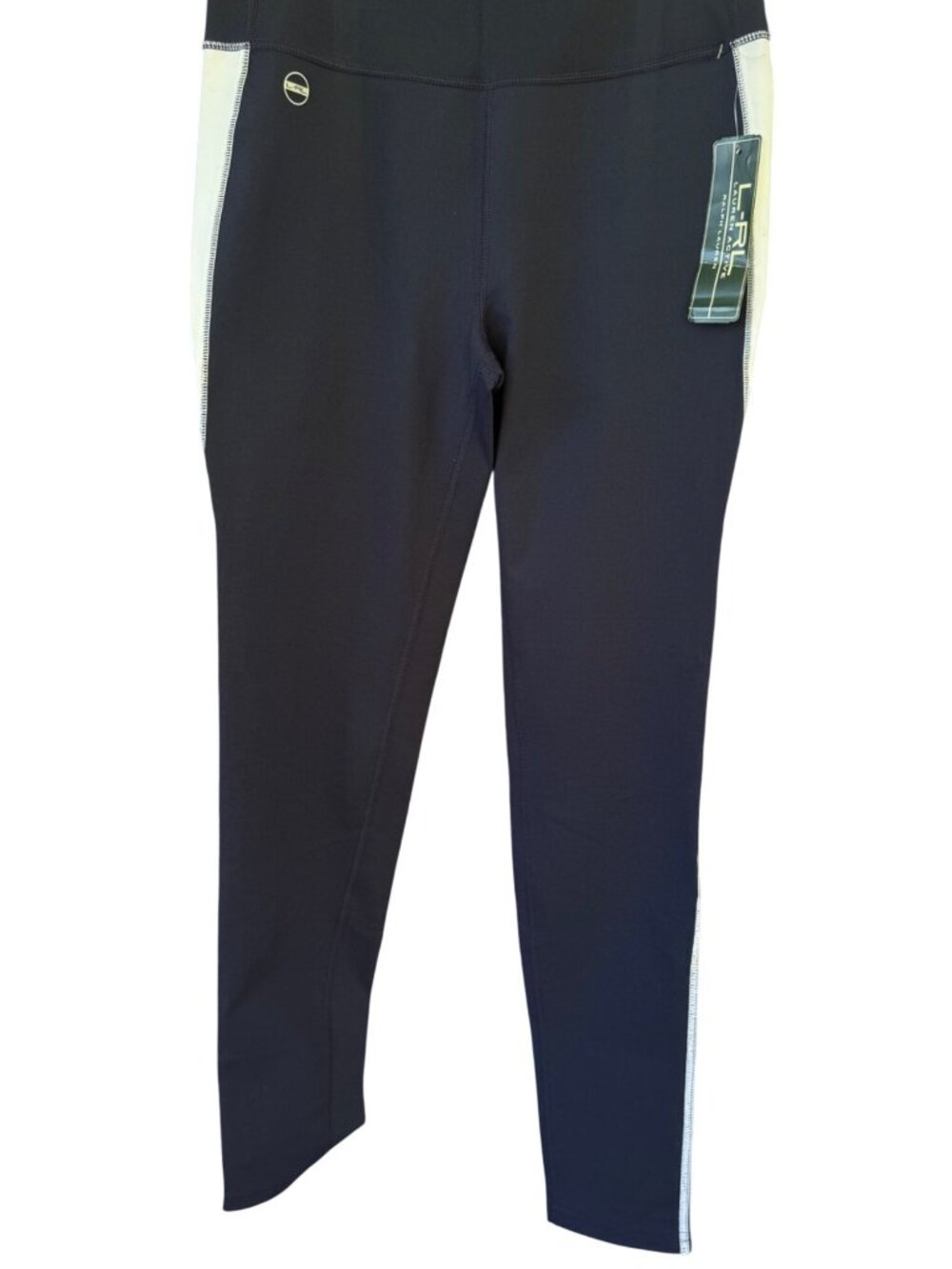 Lauren Ralph Lauren Active Womens Medium M Navy Blue Yoga Leggings Side Stripe N